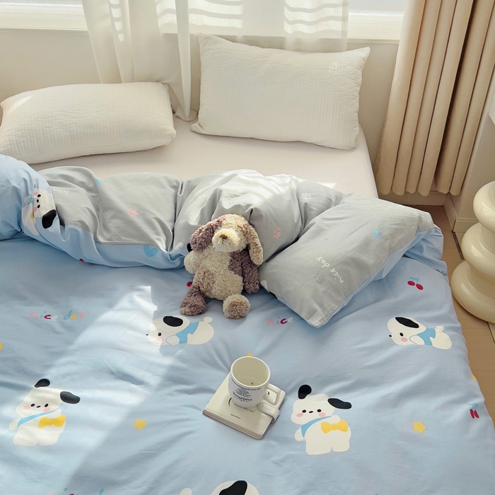 91家纺网 家纺一手货源 找家纺 2024新款ins风全棉印花单品被套 皮皮狗