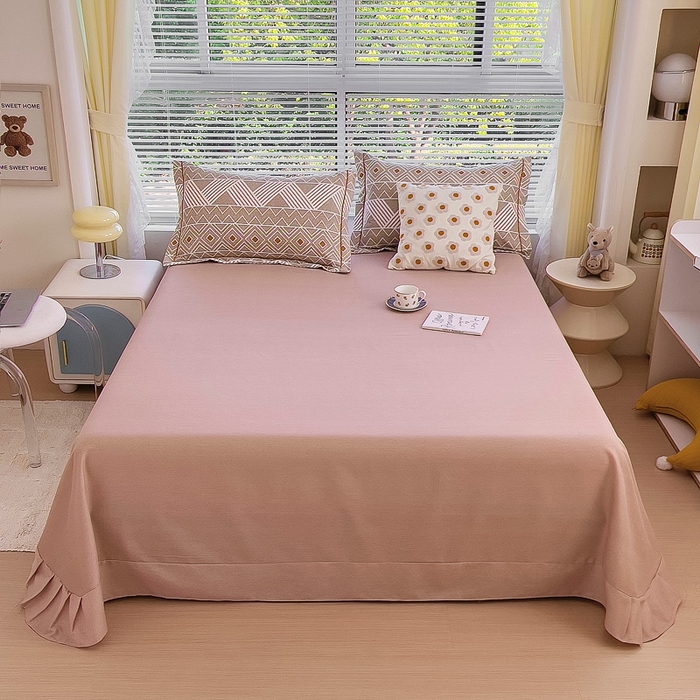 91家纺网 家纺一手货源 找家纺 优品阁 2024新款亲肤舒适全棉磨毛单床单 莫妮卡-咖