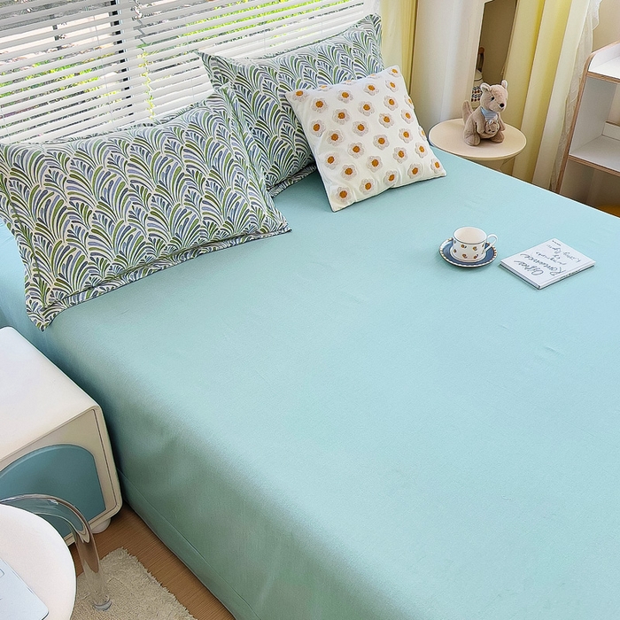 91家纺网 家纺一手货源 找家纺 优品阁 2024新款亲肤舒适全棉磨毛单床单 沐春-绿