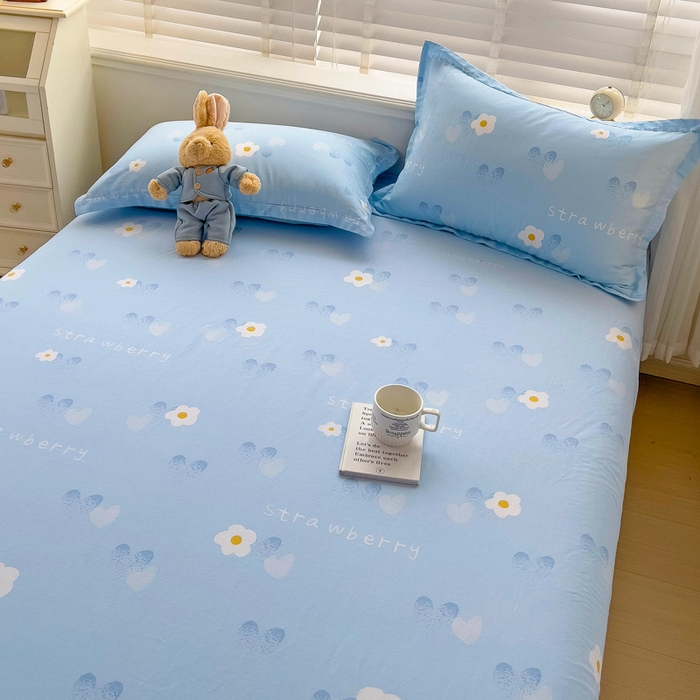 91家纺网 家纺一手货源 找家纺 恩泽 2024新款ins风全棉单品床笠 蓝色心情