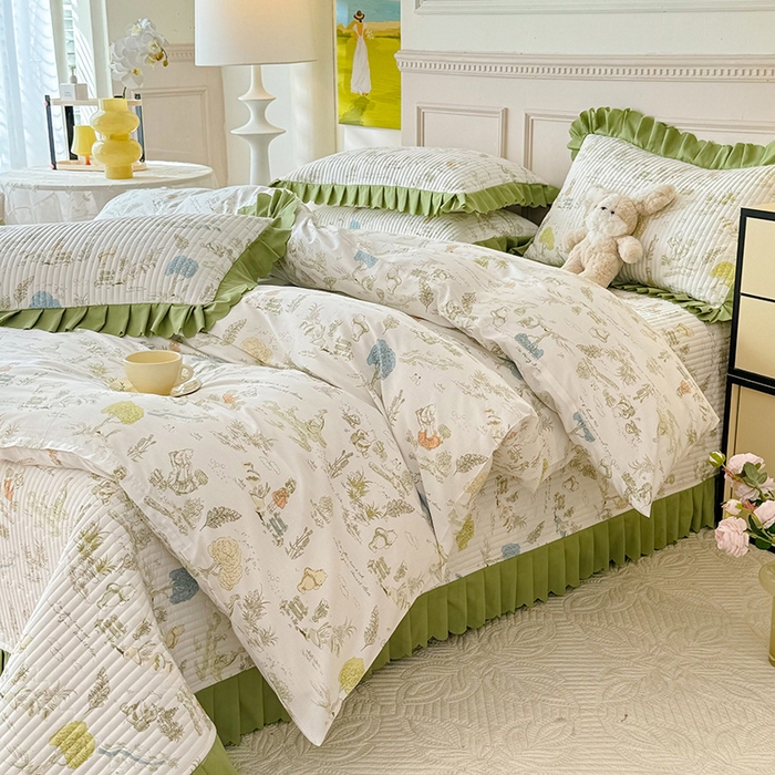 91家纺网 家纺一手货源 找家纺 美达家纺 2025新款全棉半夹棉花边床盖四件套 童话故事