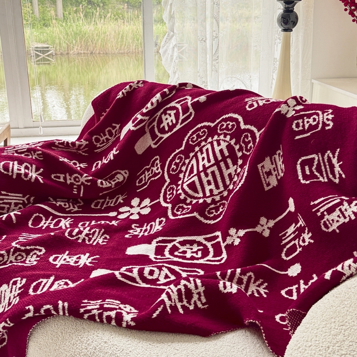 91家纺网 家纺一手货源 找家纺 苏艺针织盖毯 2024新款中式风高端婚礼喜字毛毯 针织喜-繁百年好合盖毯