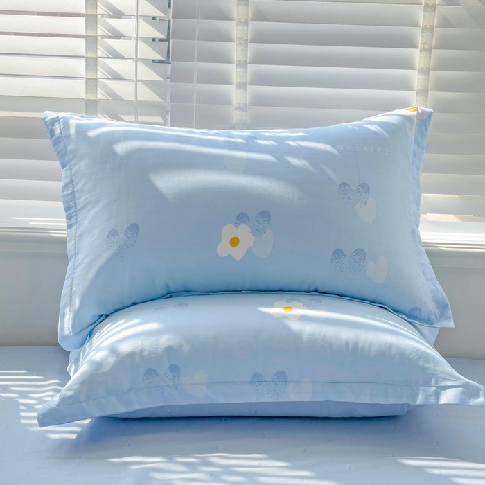 91家纺网 家纺一手货源 找家纺 恩泽 2024新款ins风全棉单品枕套 蓝色心情