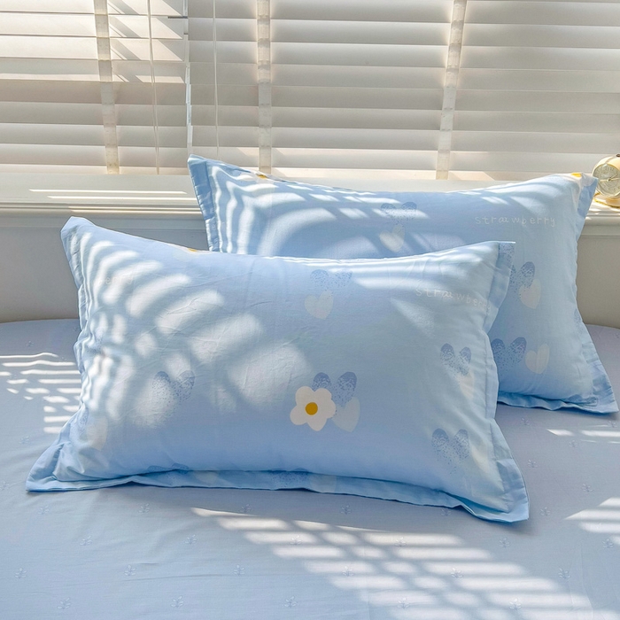 91家纺网 家纺一手货源 找家纺 恩泽 2024新款ins风全棉单品枕套 蓝色心情