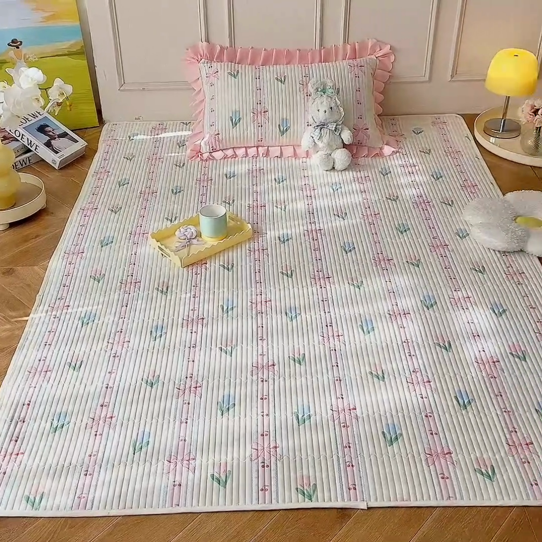 91家纺网 家纺一手货源 找家纺 美达家纺  2025新款全棉夹棉防滑可机洗床垫地垫软席 春盼花季