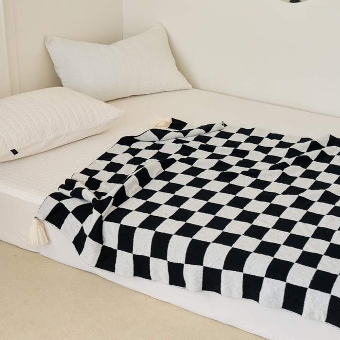 91家纺网 家纺一手货源 找家纺 苏艺针织盖毯 2024新款针织披肩沙发盖毯 针织-棋盘格