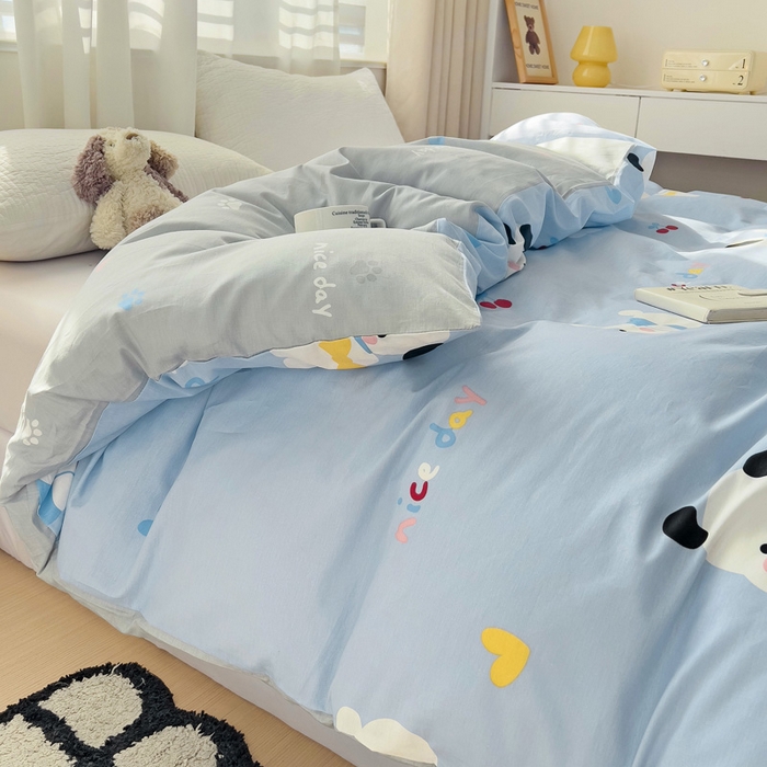 91家纺网 家纺一手货源 找家纺 2024新款ins风全棉印花单品被套 皮皮狗