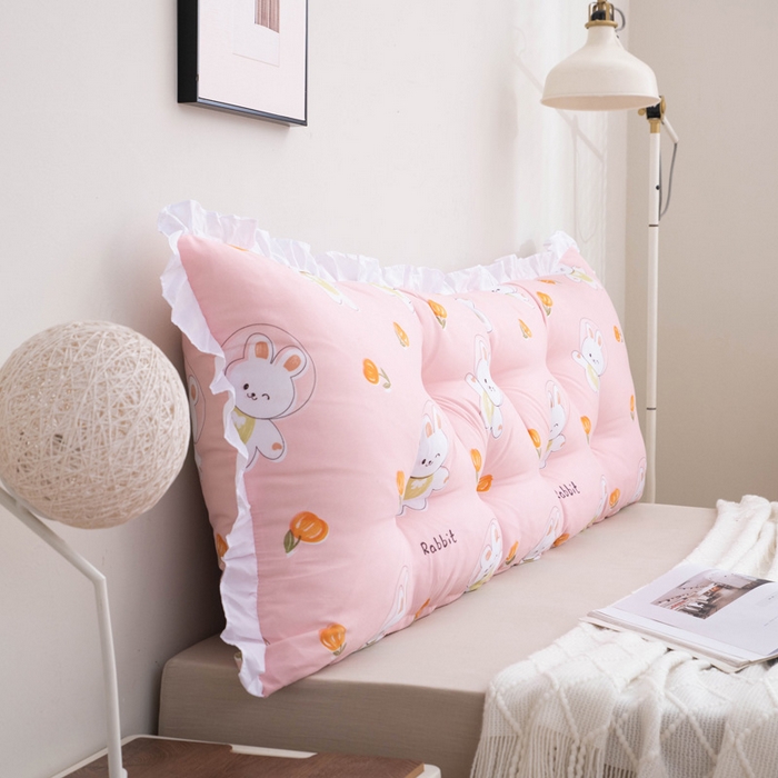 91家纺网 家纺一手货源 找家纺 美达人 2024新款水洗棉白色花边靠背 萌萌兔