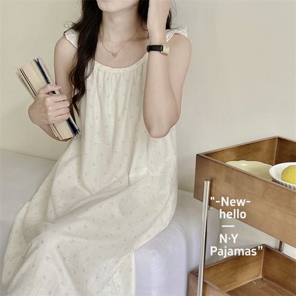 纽约生活 2024新款韩版可爱小清新·甜美小飞袖吊带裙 蓝樱桃