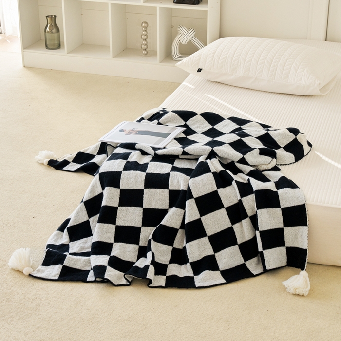 91家纺网 家纺一手货源 找家纺 苏艺针织盖毯 2024新款针织披肩沙发盖毯 针织-棋盘格