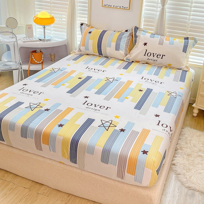 91家纺网 家纺一手货源 找家纺 恩泽 2024新款ins风全棉单品床笠 星光条纹