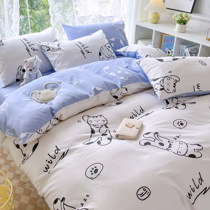 91家纺网 家纺一手货源 找家纺 世爵 2024新款12868全棉印花四件套黑白猫咪