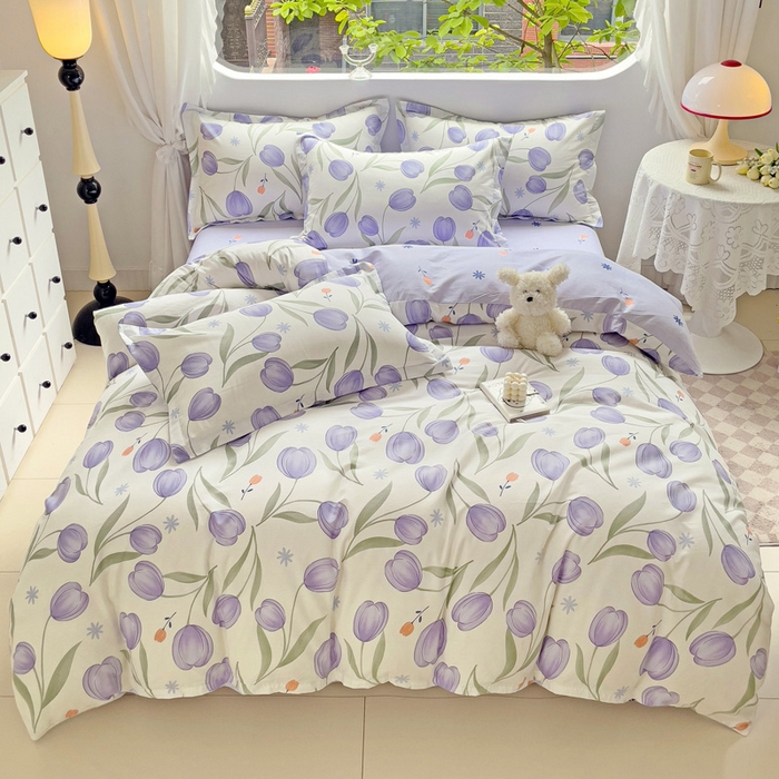 91家纺网 家纺一手货源 找家纺 恩泽 2024新款ins风全棉四件套 豆蔻年华