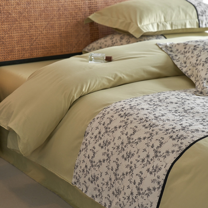 91家纺网 家纺一手货源 找家纺 2024新款全棉轻法式复古蝴蝶结刺绣工艺款四件套 奈妃-复古绿