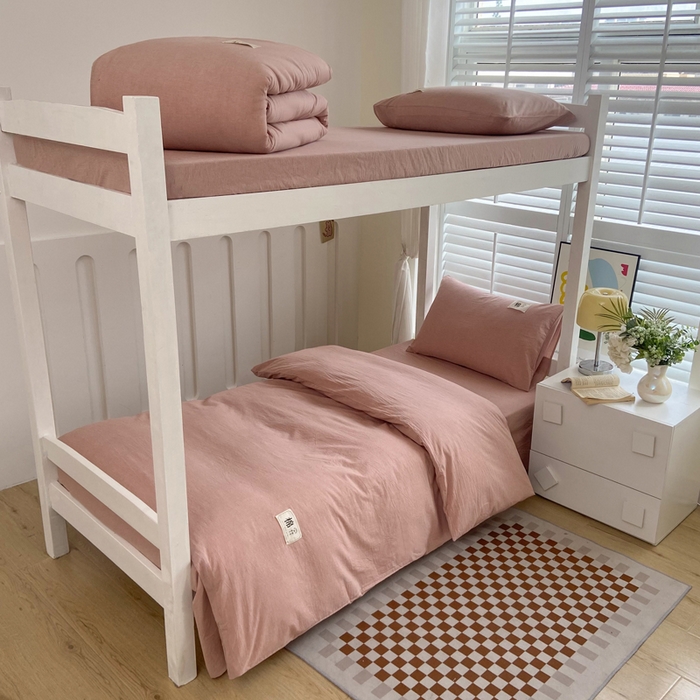 91家纺网 家纺一手货源 找家纺 巧格家纺 2025新款A类全棉色织水洗棉宿舍三件套-床垫套款 豆沙