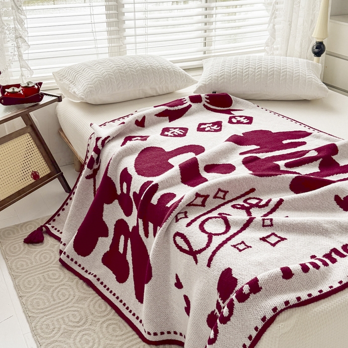 91家纺网 家纺一手货源 找家纺 苏艺针织盖毯 2024新款中式风高端婚礼喜字毛毯 针织喜-欢喜喜字盖毯