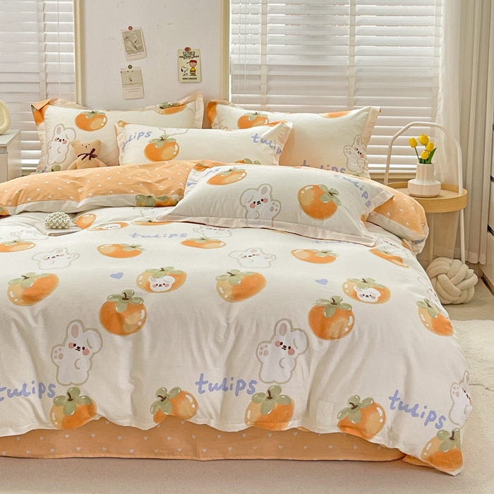 91家纺网 家纺一手货源 找家纺 恩泽 2024新款ins风全棉四件套 桔色心情