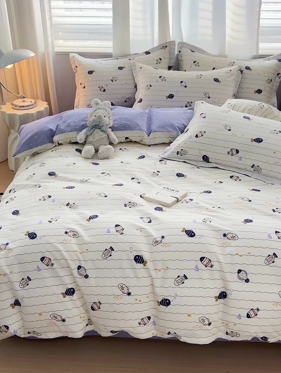 91家纺网 家纺一手货源 找家纺 恩泽 2024新款ins风全棉四件套 海底派对