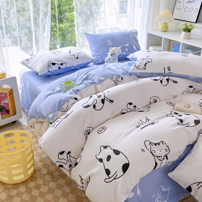 91家纺网 家纺一手货源 找家纺 世爵 2024新款12868全棉印花四件套黑白猫咪