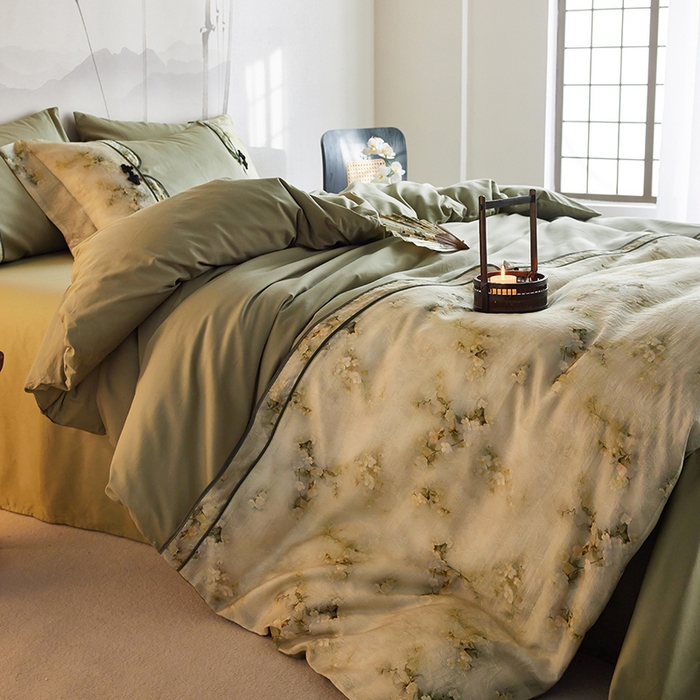 91家纺网 家纺一手货源 找家纺 2024新款全新工艺古典国风全棉天丝四件套 浣溪纱