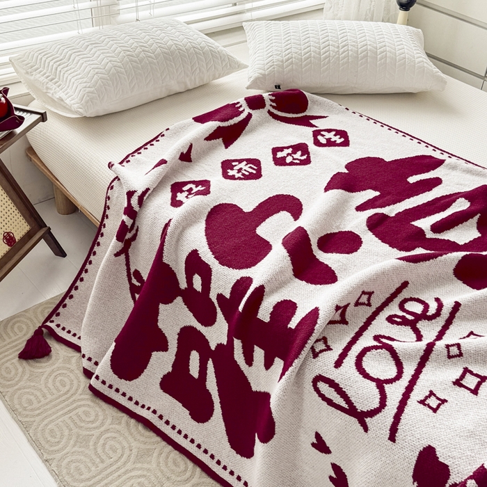 91家纺网 家纺一手货源 找家纺 苏艺针织盖毯 2024新款中式风高端婚礼喜字毛毯 针织喜-欢喜喜字盖毯