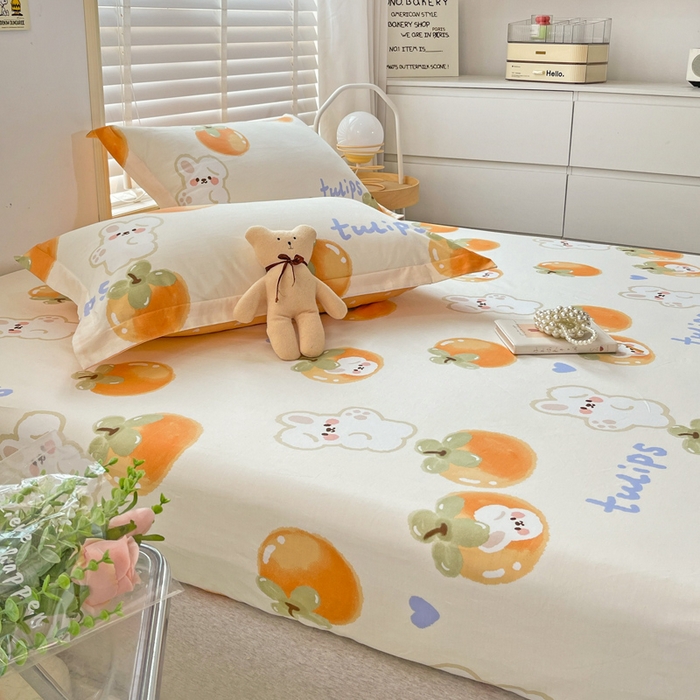 91家纺网 家纺一手货源 找家纺 恩泽 2024新款ins风全棉单品床笠 橘色心情