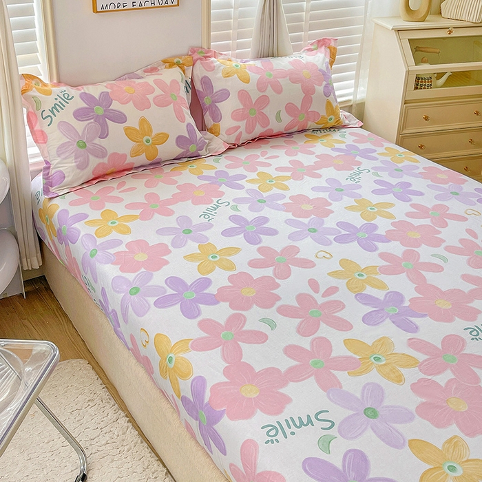 91家纺网 家纺一手货源 找家纺 恩泽 2024新款ins风全棉单品床笠 浅浅花漾粉