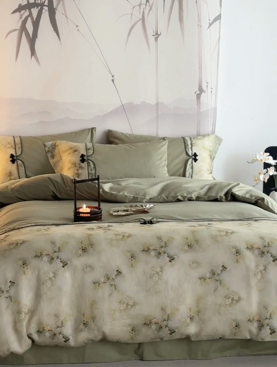 91家纺网 家纺一手货源 找家纺 2024新款全新工艺古典国风全棉天丝四件套 浣溪纱