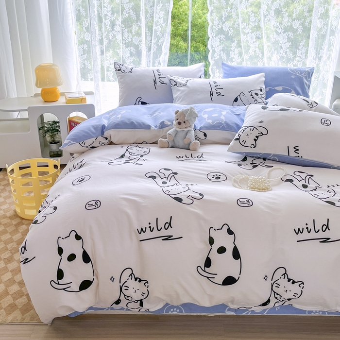 91家纺网 家纺一手货源 找家纺 世爵 2024新款12868全棉印花单品被套黑白猫咪