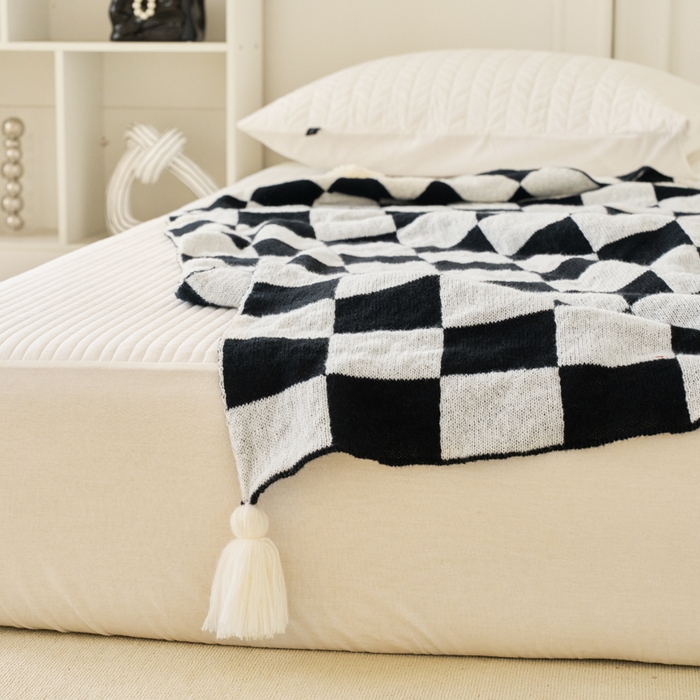 91家纺网 家纺一手货源 找家纺 苏艺针织盖毯 2024新款针织披肩沙发盖毯 针织-棋盘格