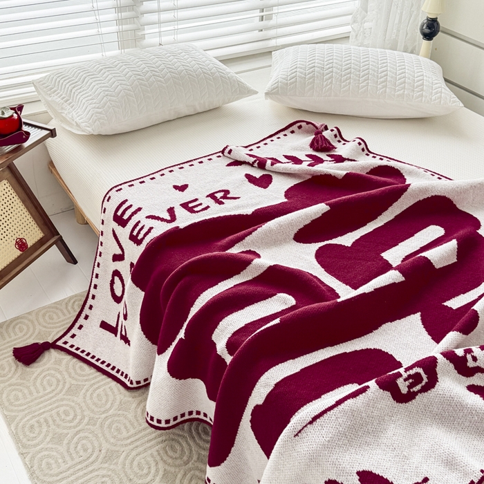 91家纺网 家纺一手货源 找家纺 苏艺针织盖毯 2024新款中式风高端婚礼喜字毛毯 针织喜-大喜百年好合盖毯