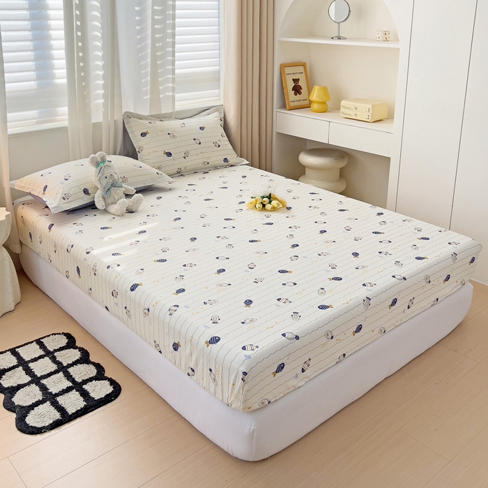 91家纺网 家纺一手货源 找家纺 恩泽 2024新款ins风全棉单品床笠 海底派对