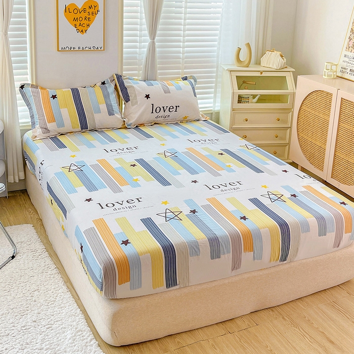 91家纺网 家纺一手货源 找家纺 恩泽 2024新款ins风全棉单品床笠 星光条纹