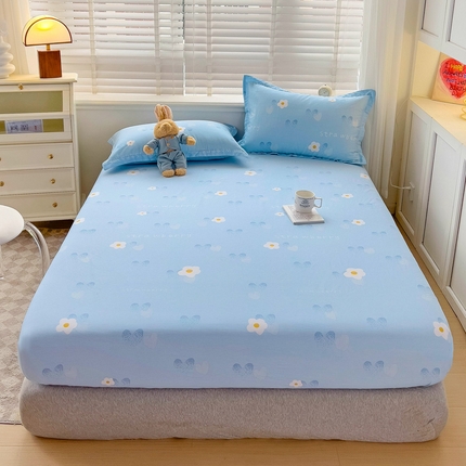 恩泽 2024新款ins风全棉单品床笠 蓝色心情