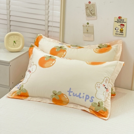 恩泽 2024新款ins风全棉单品枕套 橘色心情
