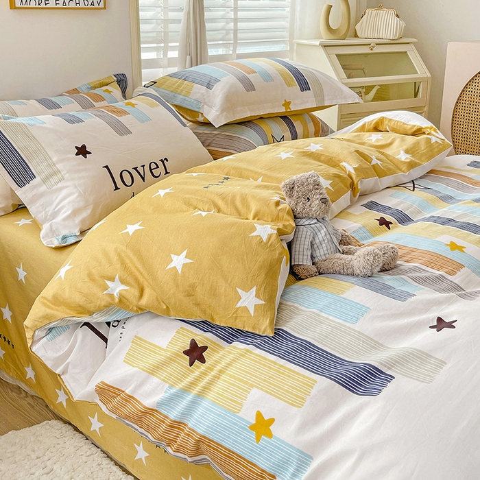 91家纺网 家纺一手货源 找家纺 恩泽 2024新款ins风全棉四件套 星光条纹