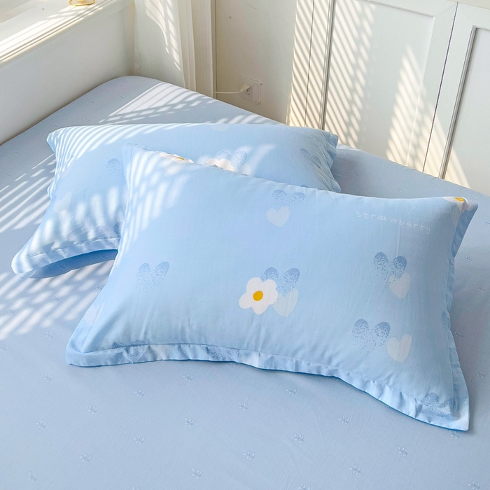 91家纺网 家纺一手货源 找家纺 恩泽 2024新款ins风全棉单品枕套 蓝色心情