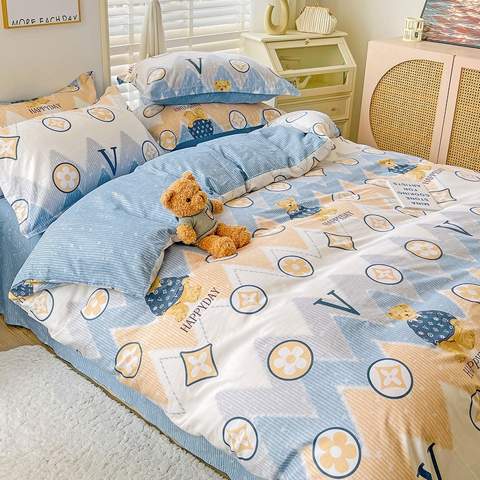 91家纺网 家纺一手货源 找家纺 恩泽 2024新款ins风全棉四件套 嗨皮熊