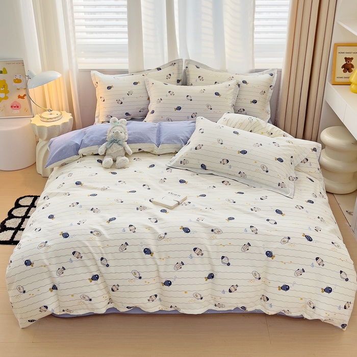 91家纺网 家纺一手货源 找家纺 恩泽 2024新款ins风全棉四件套 海底派对