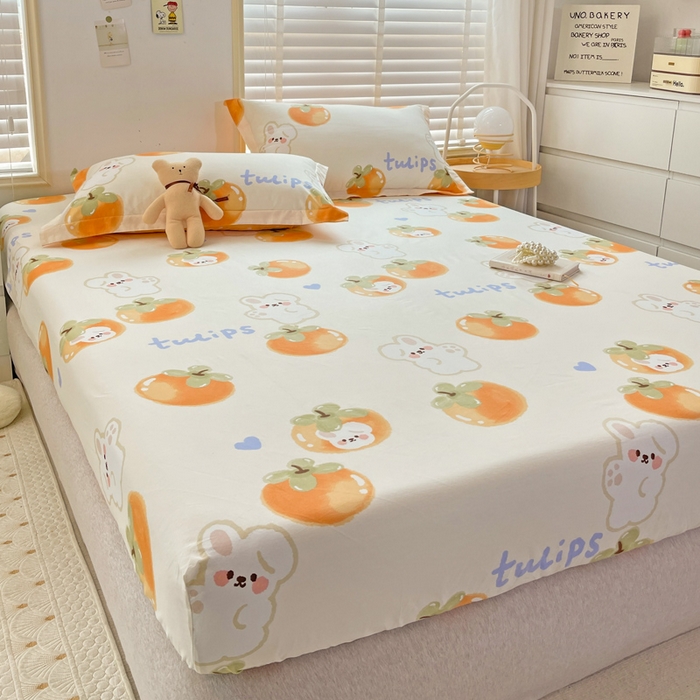 91家纺网 家纺一手货源 找家纺 恩泽 2024新款ins风全棉单品床笠 橘色心情