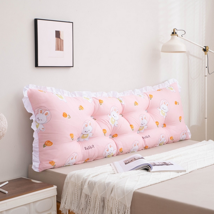 91家纺网 家纺一手货源 找家纺 美达人 2024新款水洗棉白色花边靠背 萌萌兔