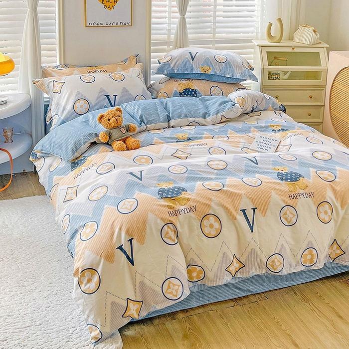 91家纺网 家纺一手货源 找家纺 恩泽 2024新款ins风全棉四件套 嗨皮熊