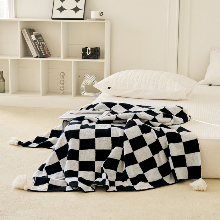 91家纺网 家纺一手货源 找家纺 苏艺针织盖毯 2024新款针织披肩沙发盖毯 针织-棋盘格