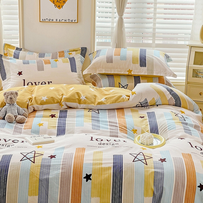 91家纺网 家纺一手货源 找家纺 恩泽 2024新款ins风全棉四件套 星光条纹