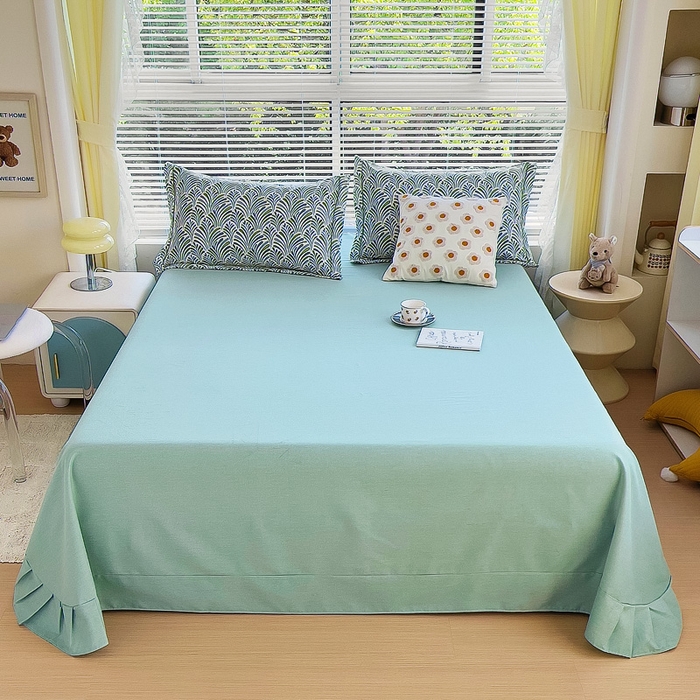 91家纺网 家纺一手货源 找家纺 优品阁 2024新款亲肤舒适全棉磨毛单床单 沐春-绿