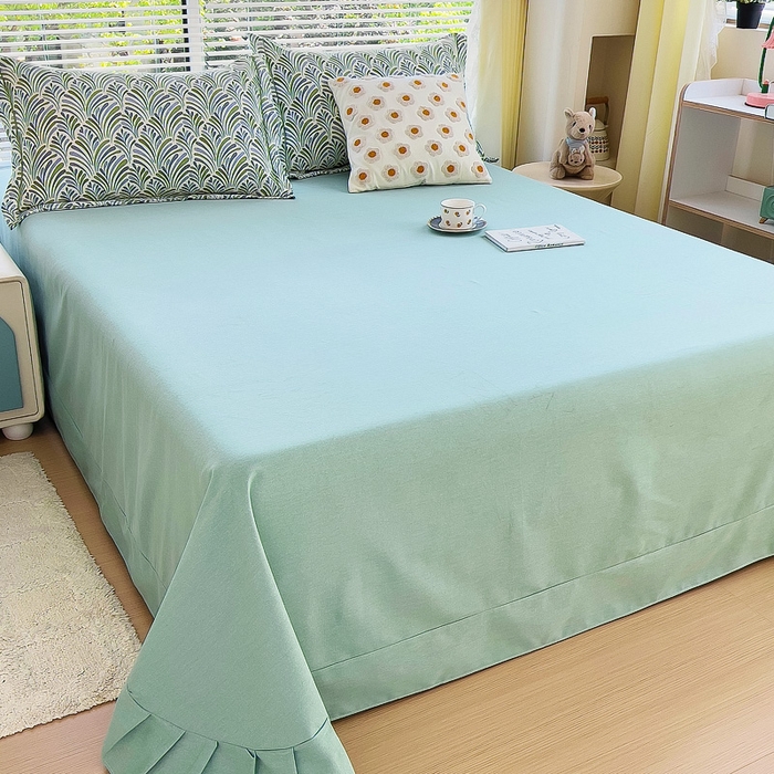 91家纺网 家纺一手货源 找家纺 优品阁 2024新款亲肤舒适全棉磨毛单床单 沐春-绿