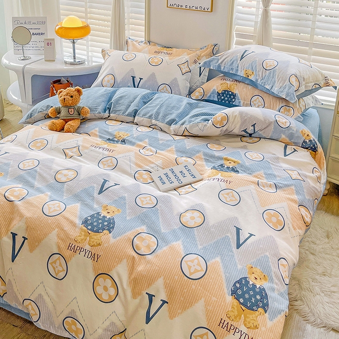 91家纺网 家纺一手货源 找家纺 恩泽 2024新款ins风全棉四件套 嗨皮熊