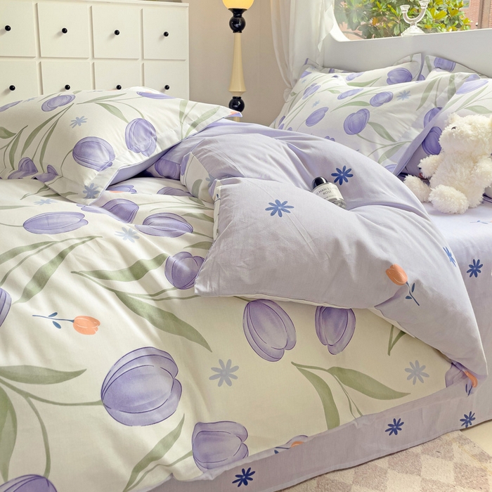 91家纺网 家纺一手货源 找家纺 恩泽 2024新款ins风全棉四件套 豆蔻年华