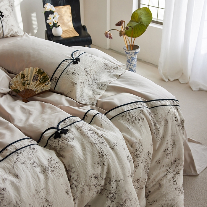 91家纺网 家纺一手货源 找家纺 2024新款全新工艺古典国风全棉天丝四件套 如梦令