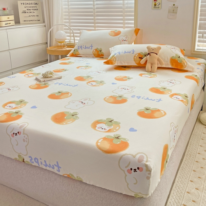 91家纺网 家纺一手货源 找家纺 恩泽 2024新款ins风全棉单品床笠 橘色心情